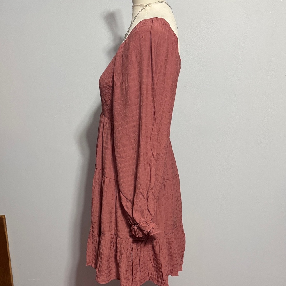 ANDREE BY UNIT Mauve Rose Smocked Tiered Long Sleeve Dress - Picture 3 of 5